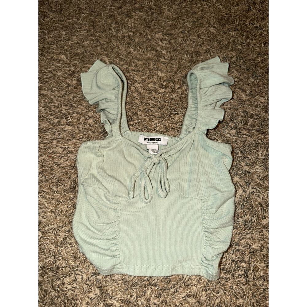 RSQ Green Ribbed Ruched Tie Front Tank Top XS